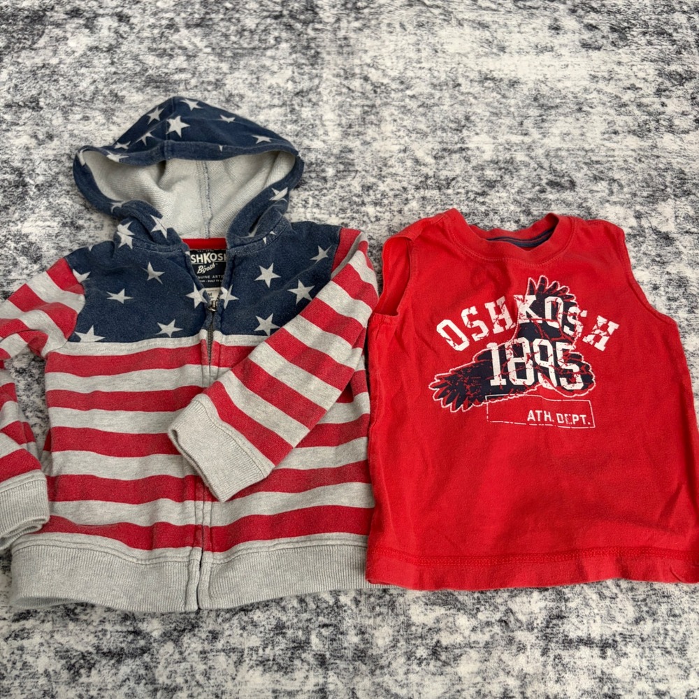 OshKosh American Flag Hoodieโ & Graphic Tank Set 24M 2T Patriotic Toddler Boys